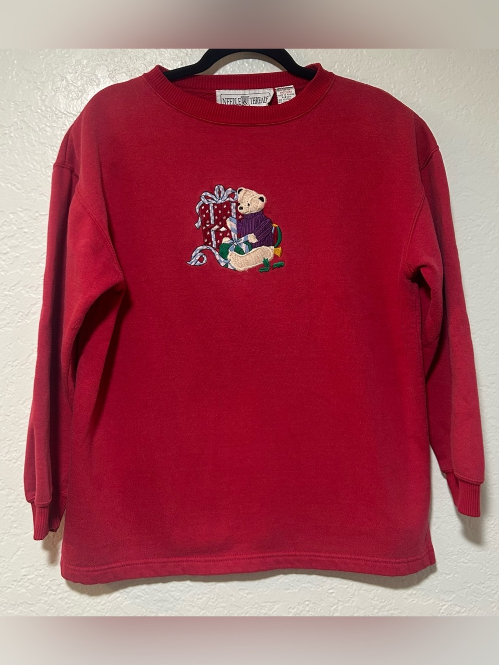 Needle & Thread Red Embroidered Bear Holiday Sweatshirt